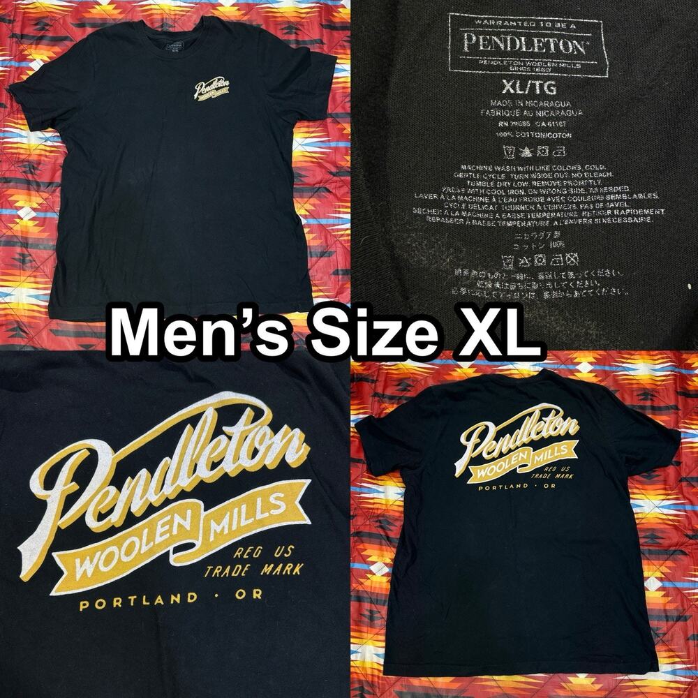 Pendelton Ribbon Logo Graphic Woolen Mills Graphic Black T-Shirt Men’s Sz XL